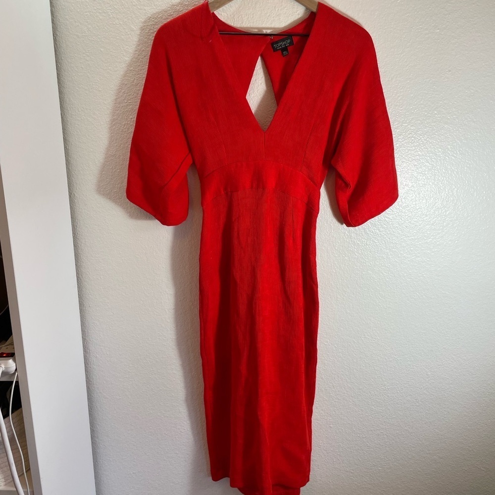 TopShop Ribbed Viscose VNeck Open Back Party Cocktail Dress Size 2